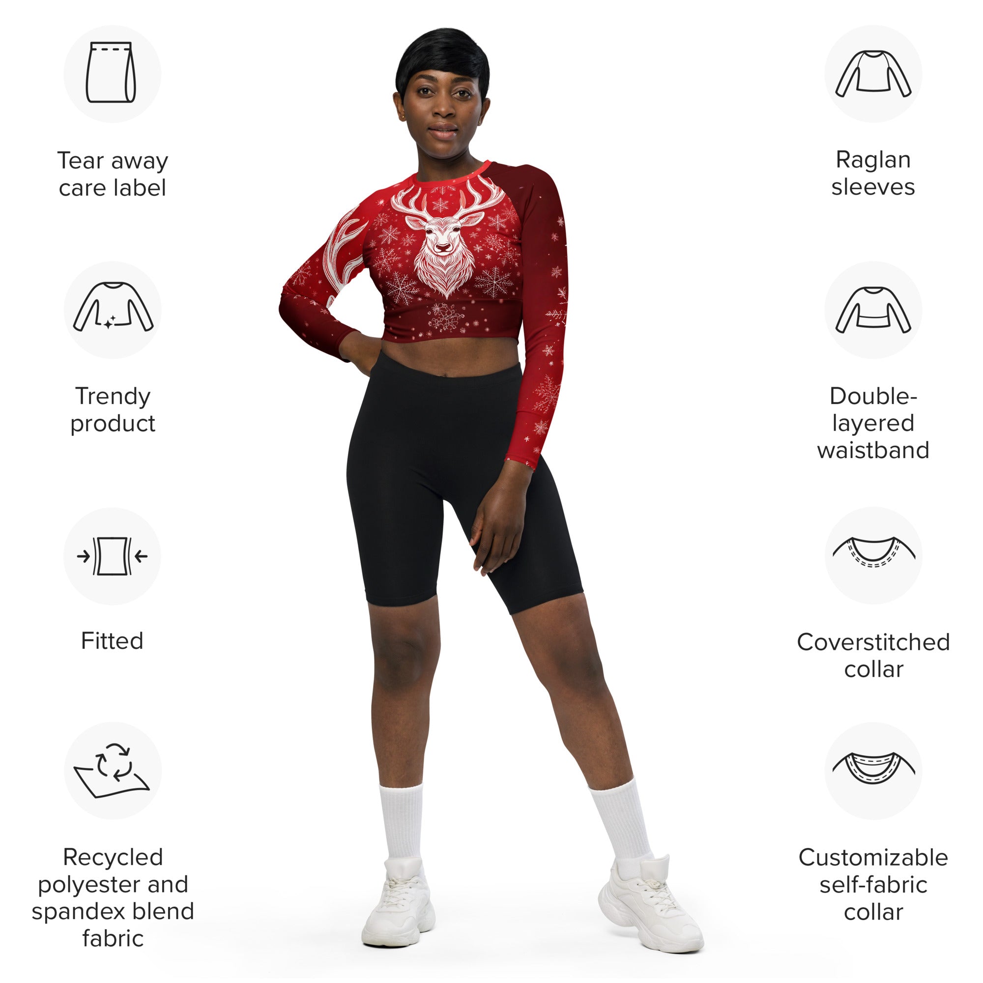 Red & White Christmas Wear Cropped Top. Holiday Colors Cropped Sweater like Partywear or Streetwear. WickedYo.